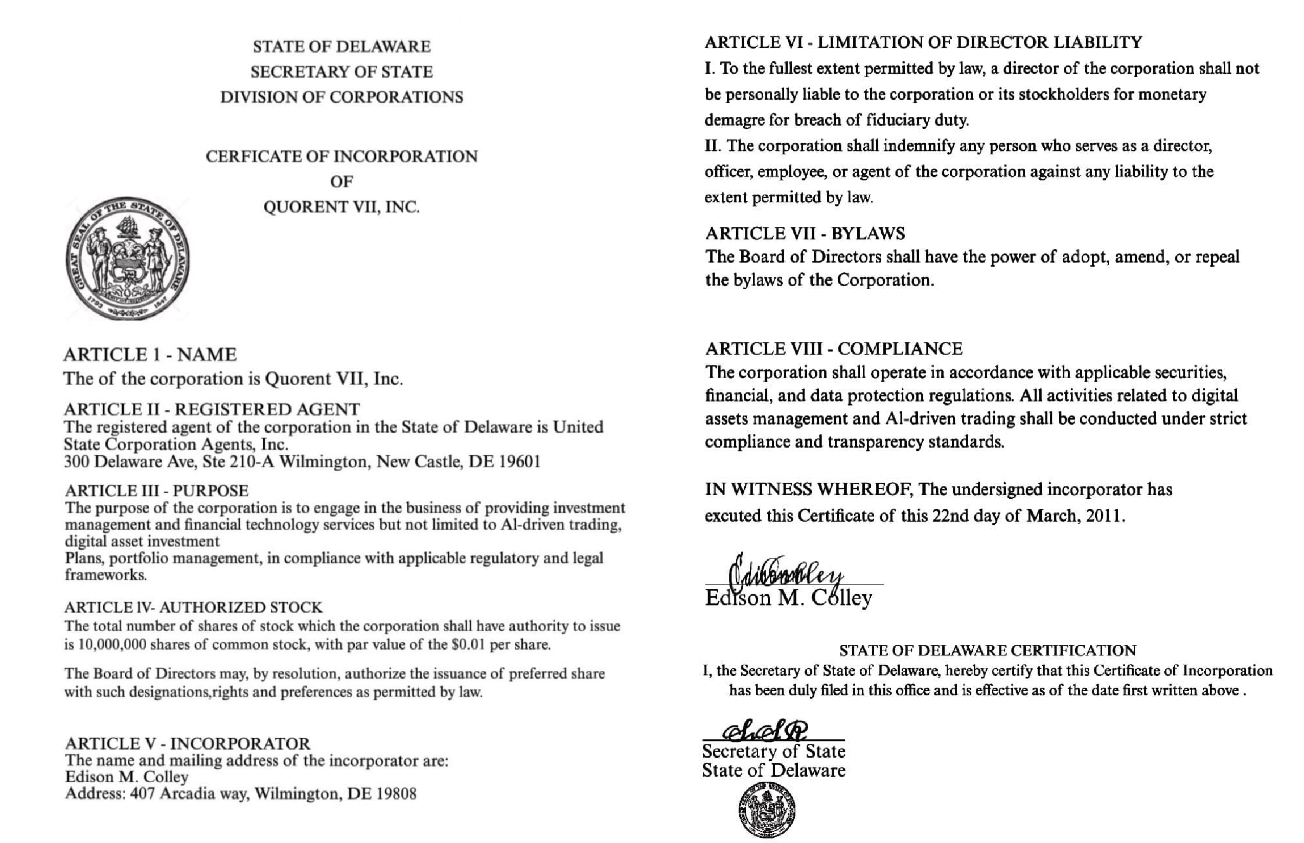 Company Compliance Certificate